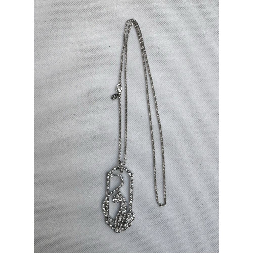 Vintage Y2K Silver Tone Baby Phat Cat Rhinestone Pendant On Chain Necklace NWT - Picture 2 of 6